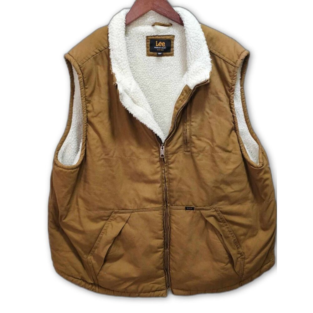 Lee Sherpa Lined Workwear Vest Brown Cotton Duck Canvas Mens XXL